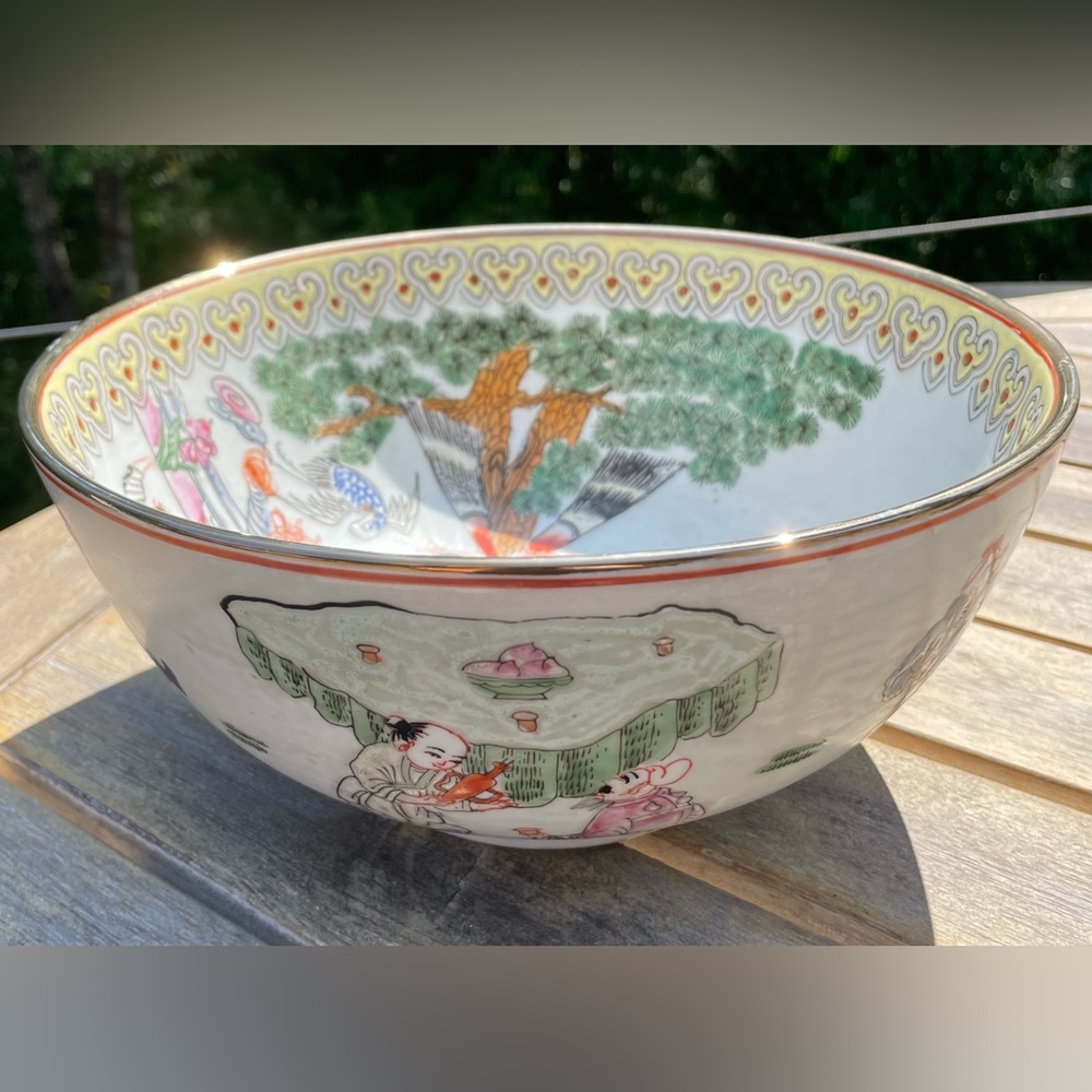 Vintage Collectible Hand Painted Chinese Centerpiece Bowl Table Decor